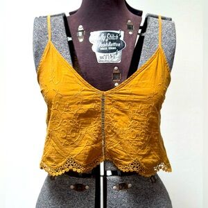 Boho embroidered lacy Mustard crop tank (s)